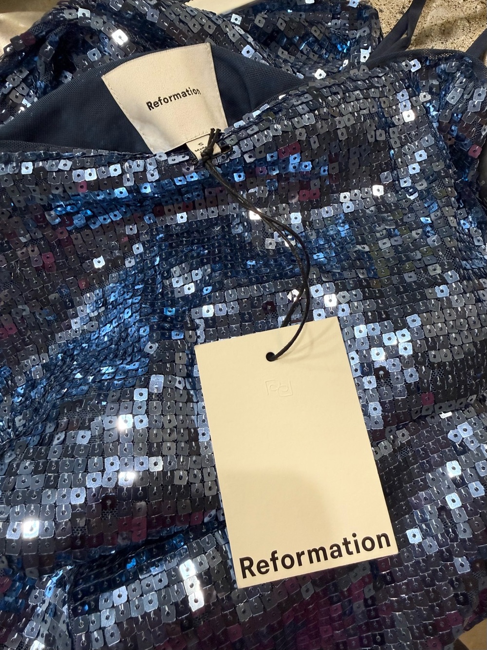 Reformation Navy Sequin Slip Midi Dress - Picture 5 of 5
